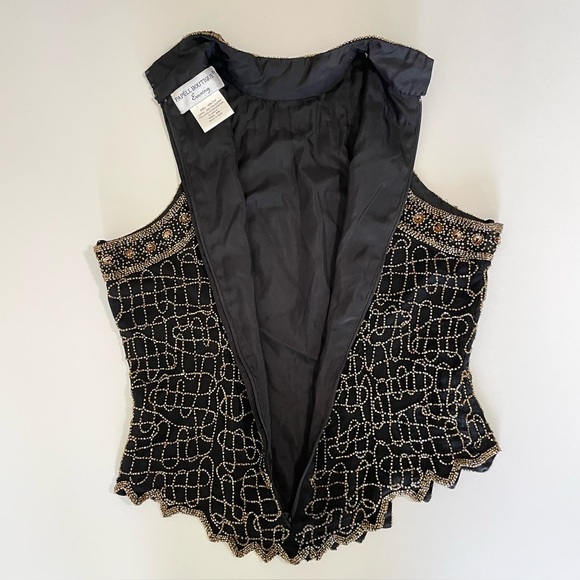 Vintage Papell Boutique Evening Beaded Silk Art Deco High Neck Top Black Gold MP - Picture 11 of 14